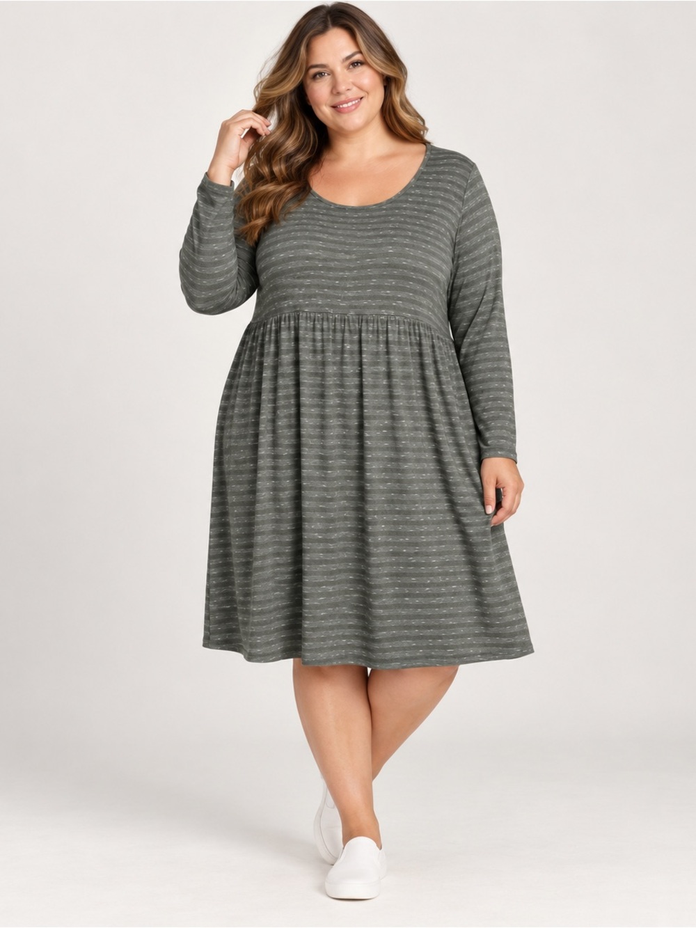 Pure Jill Size 2x Olive Green Striped Empire Waist Tunic Dress